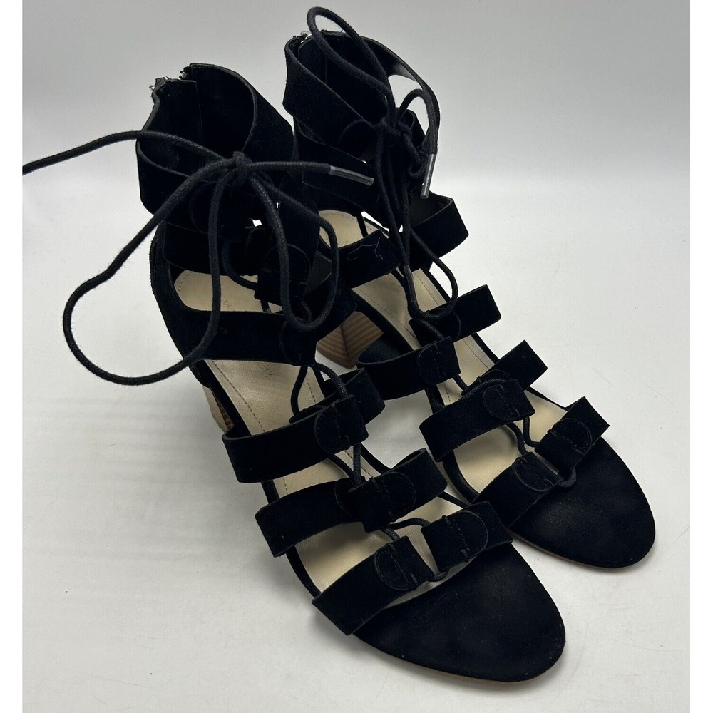 Marc Fisher Sandals 9.5 M Paradox Black Suede Lace-up Block Heel Womens 3"
